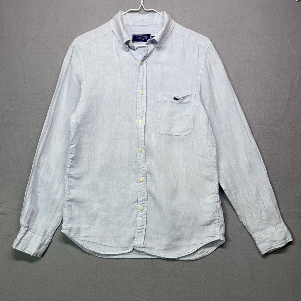 Vineyard Vines 100% Linen Light Blue Breathable Button Down‎ Shirt L Old Money